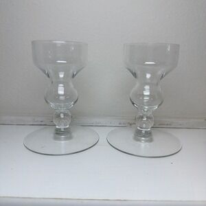 Candle Holders Glass Clear Set Of 2 Taper 5"